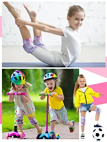 2 Pair Kids Knee Pad Dinosaur Anti Slip Padded Sponge Knee Brace Breathable Flexible Toddler Knee Pads Elastic Children Knee Support for Girl Boy Sport Volleyball Dance Skating Basketball, 3-7 Years (Unicorn)