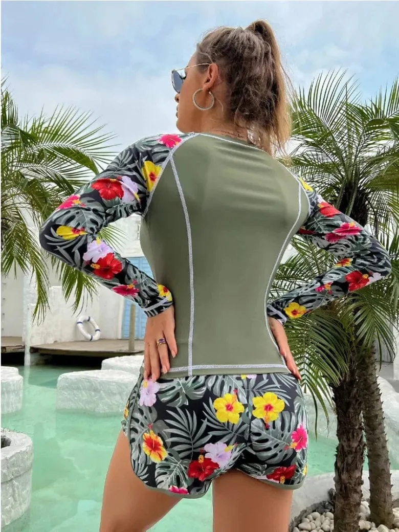 Active Swimsuit with Long Sleeve Top and Shorts