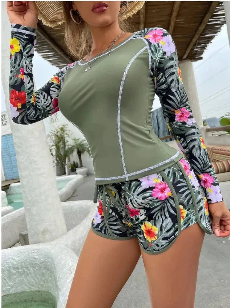 Active Swimsuit with Long Sleeve Top and Shorts