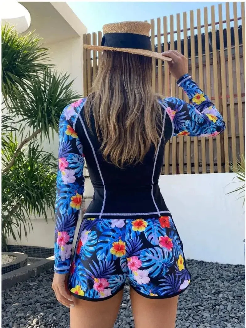 Active Swimsuit with Long Sleeve Top and Shorts