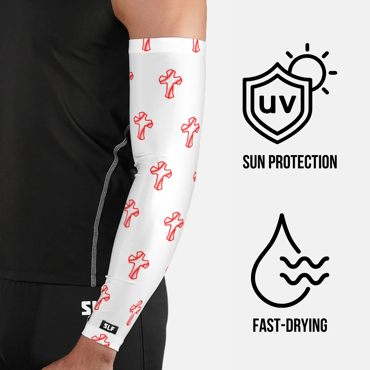 Baseball Cross Pattern White UV Arm Sleeves (pair)