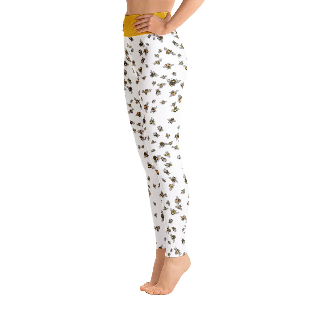 Bees on White - Yoga Leggings