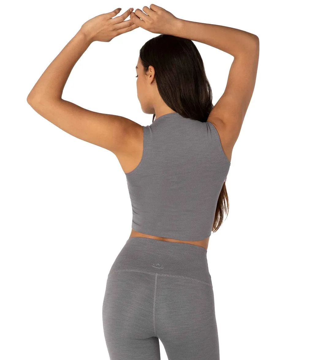 Beyond Yoga Heather Rib Square Neck Cropped Yoga Tank Top