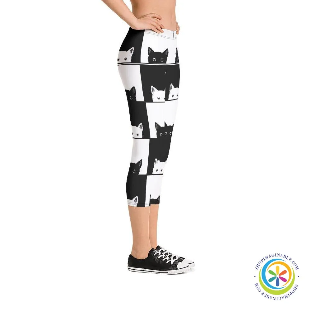 Black & White Cat Capri Leggings