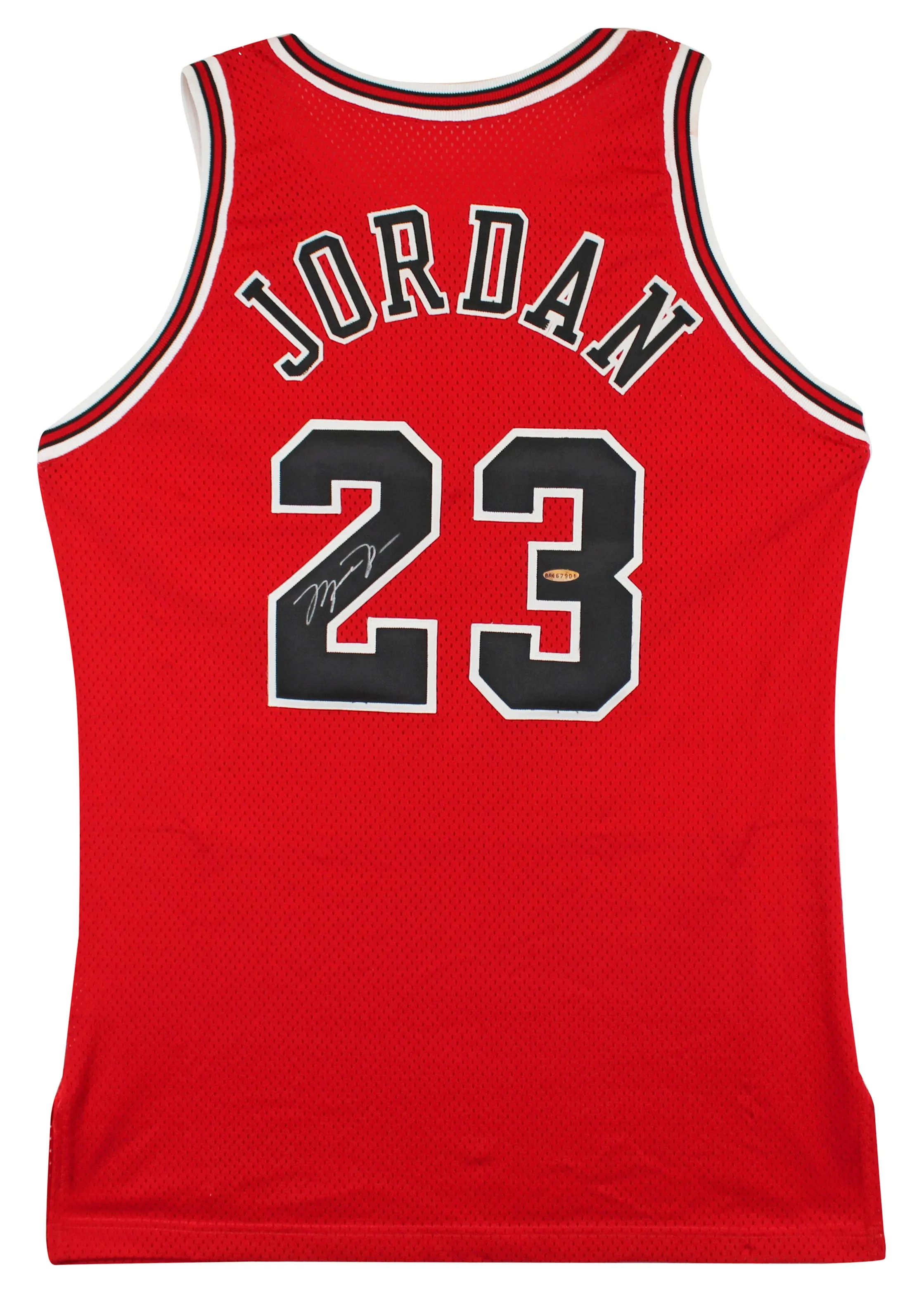 Bulls Michael Jordan Authentic Signed Red Champion Jersey UDA & BAS #AE09479