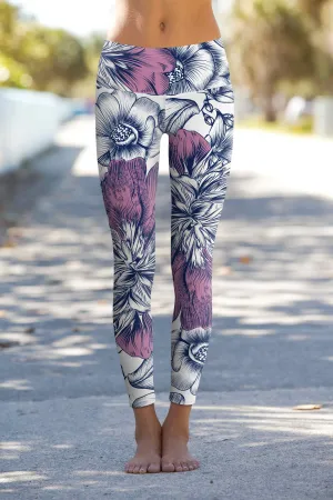 BUY 1 GET 4 FREE! Dream Catcher Lucy White Floral Print Leggings Yoga Pants - Women