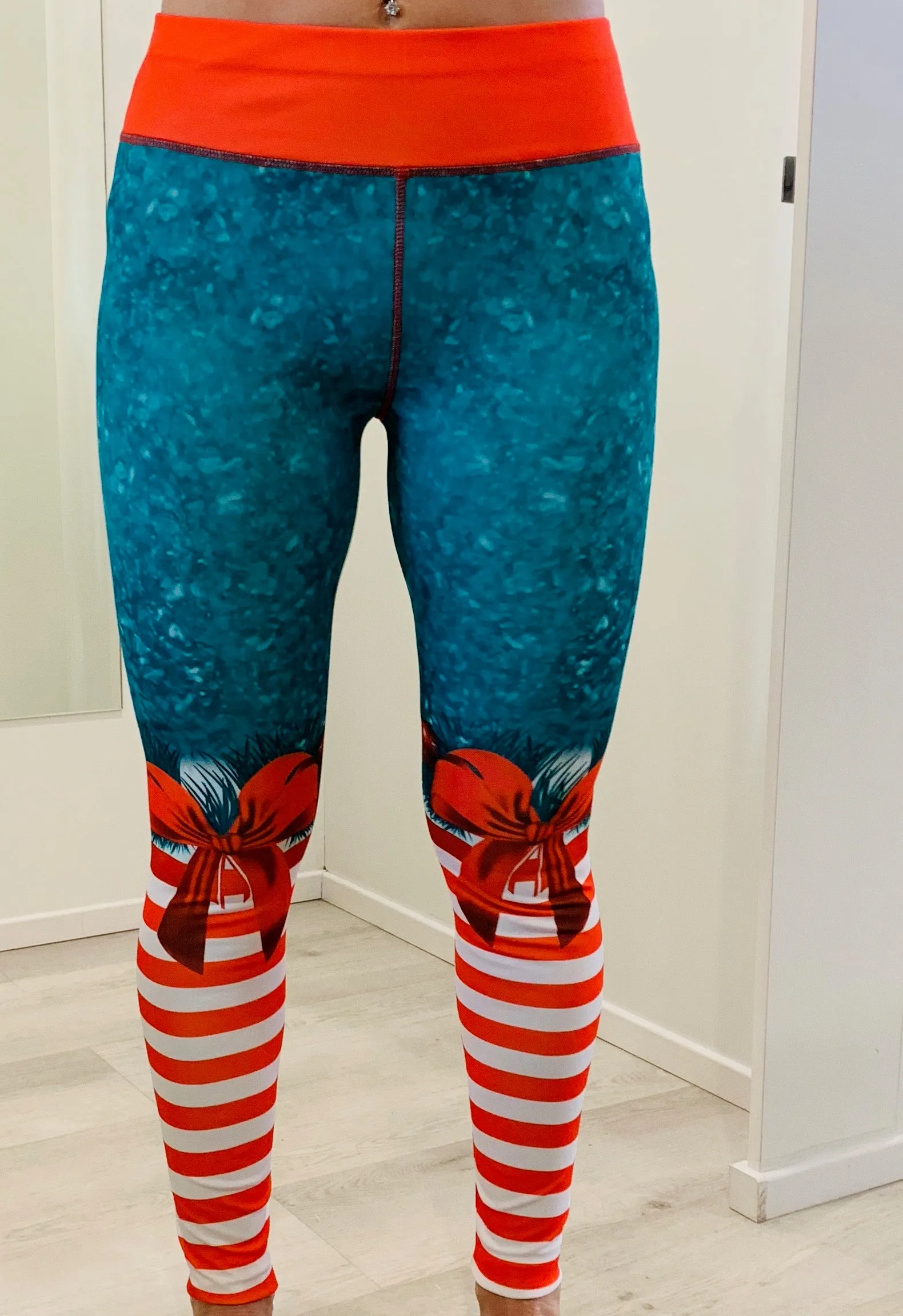 Christmas Stripey Bow Leggings
