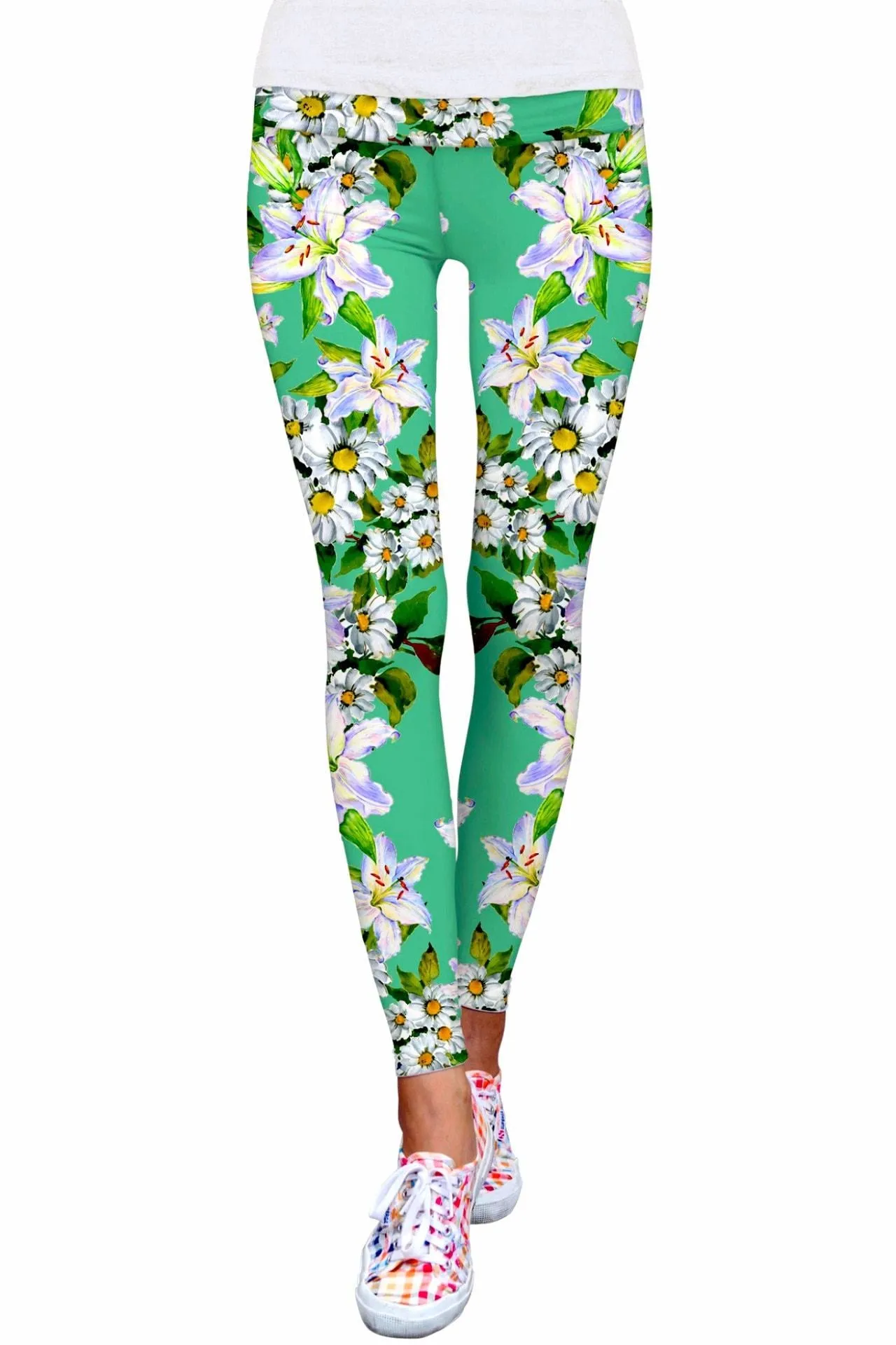 Flower Party Lucy Green Performance Eco Leggings - Women