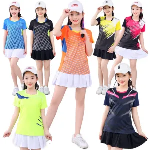 Girls Badminton Shirt Skirt Sets short sleeve Tennis T shirt Suit Girl Ping Pong Clothes Women Table Tennis Clothing Size XS-3XL