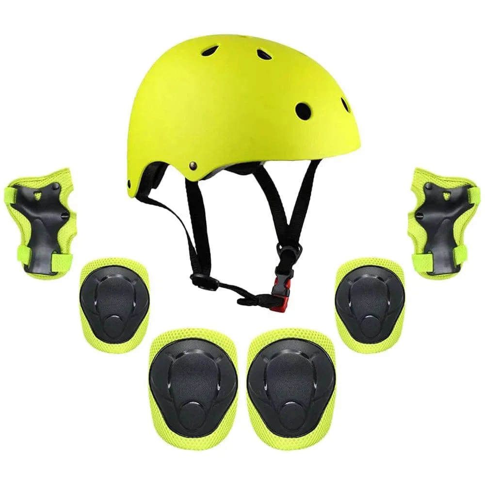 Kids 7 in 1 Helmet and Pads Set Adjustable Kids Knee Pads Elbow Pads Wrist Guards for Scooter Skateboard Roller Skating Cycling