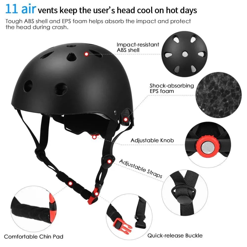 Kids 7 in 1 Helmet and Pads Set Adjustable Kids Knee Pads Elbow Pads Wrist Guards for Scooter Skateboard Roller Skating Cycling