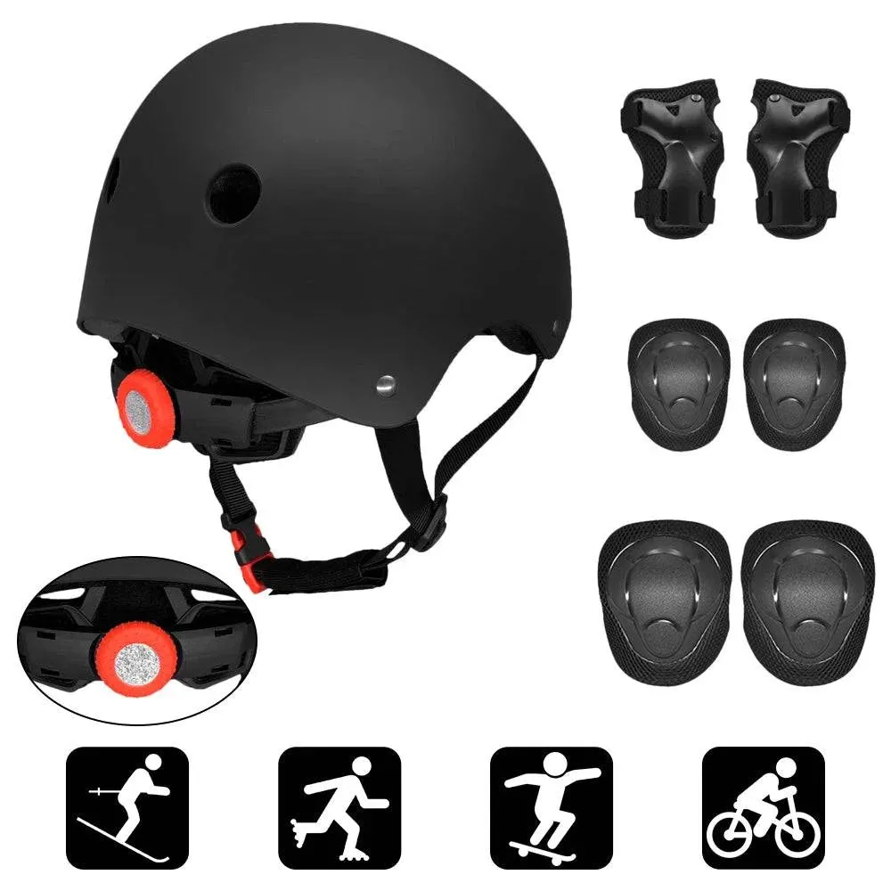 Kids 7 in 1 Helmet and Pads Set Adjustable Kids Knee Pads Elbow Pads Wrist Guards for Scooter Skateboard Roller Skating Cycling