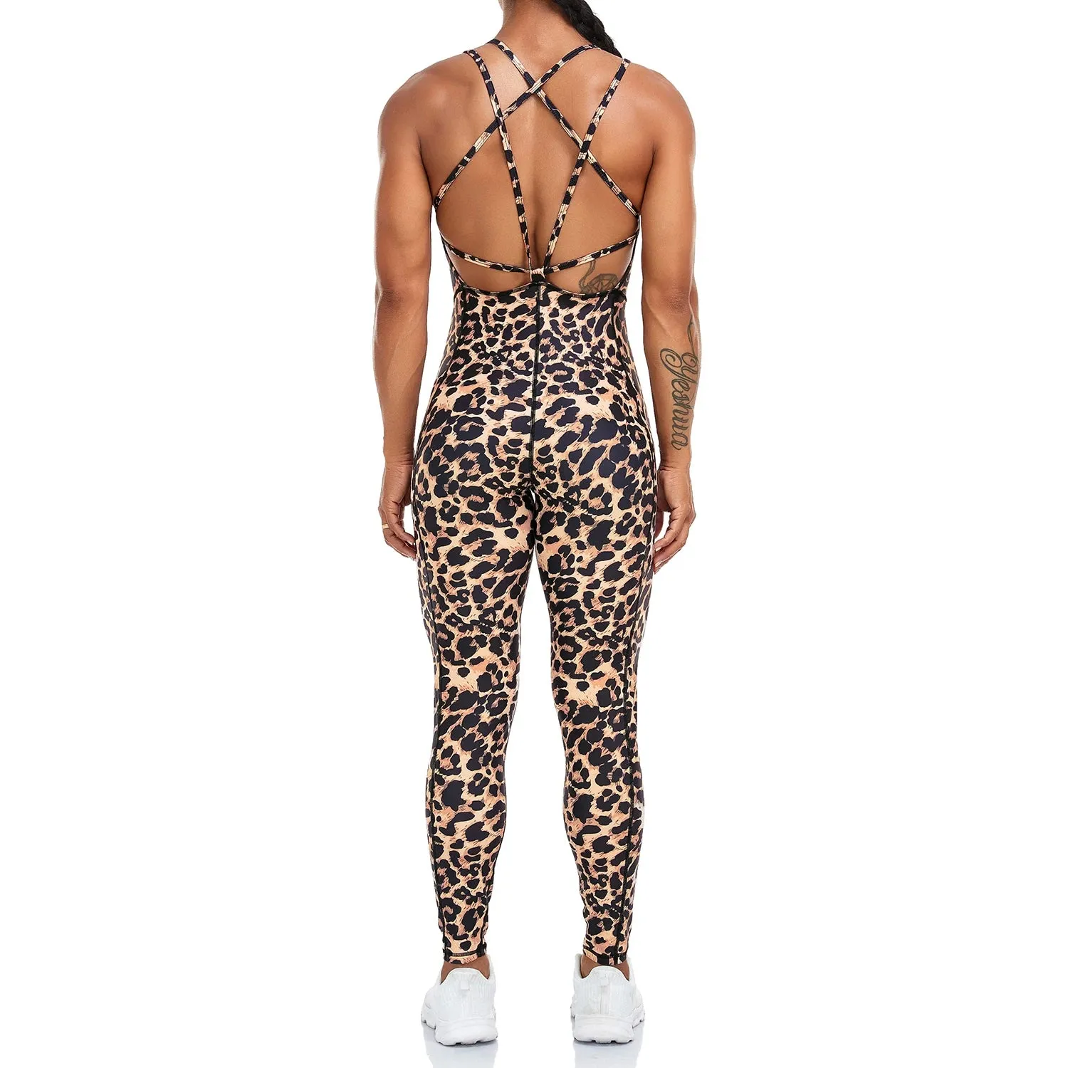 Leopard Print Sleeveless Yoga Bodysuit - High Waist Leggings for Women, Breathable & Quick Dry Jumpsuit for Fitness Enthusiasts
