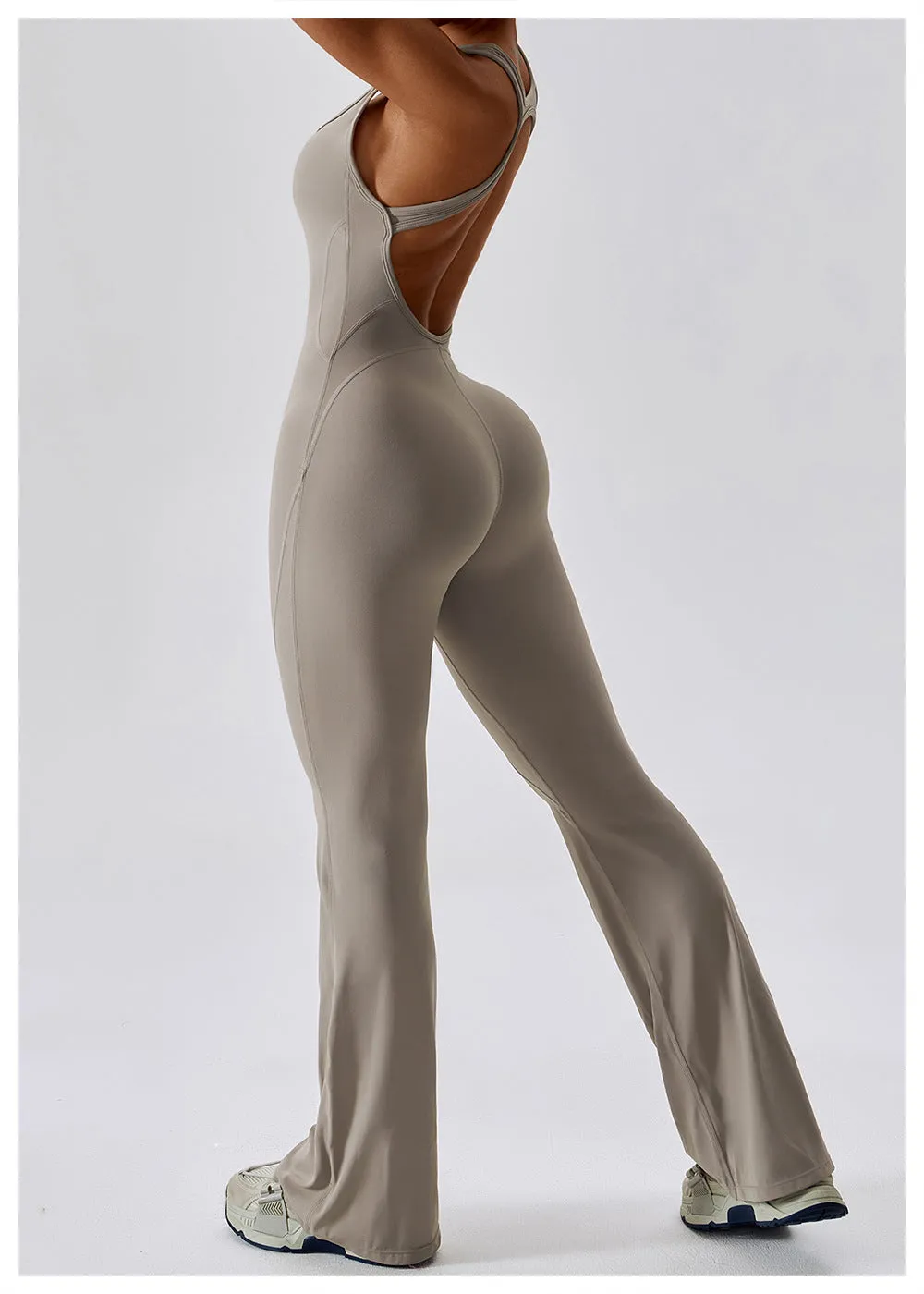 MB FASHION ONE PIECE FLARE LEG BACKLESS YOGA JUMPSUITS 8117LY