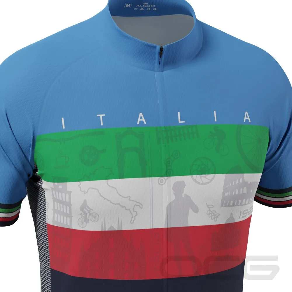 Men's Sites of Italy Italian Flag Short Sleeve Cycling Jersey