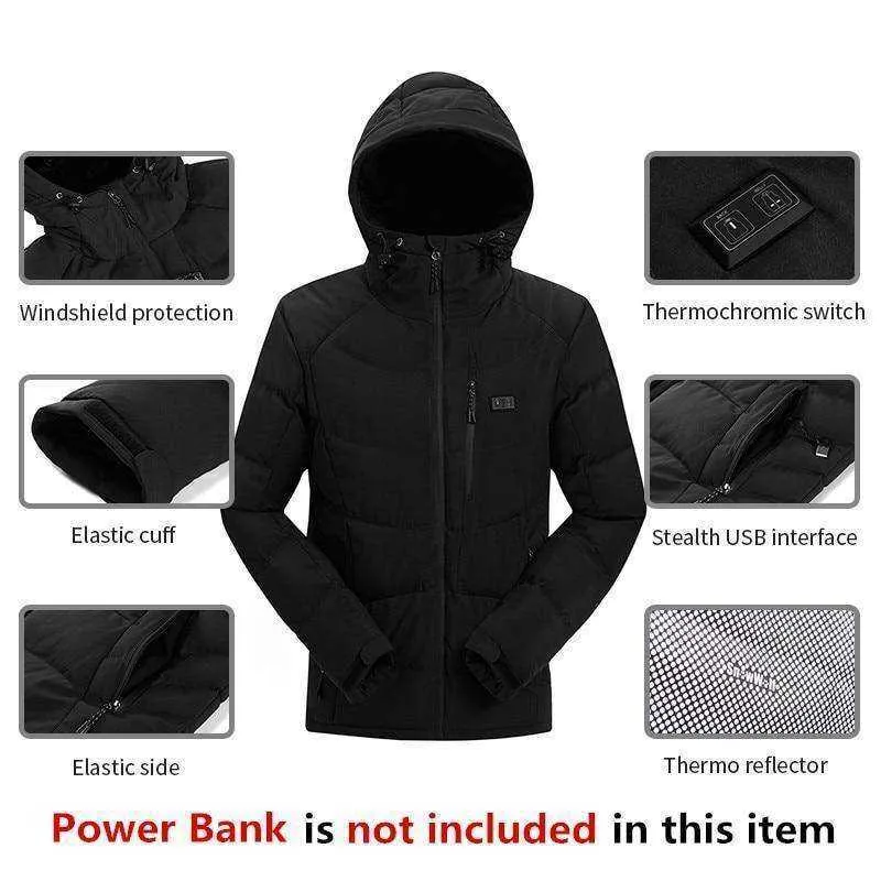 New Winter Outdoor USB Infrared Heating Hooded Jacket For Men