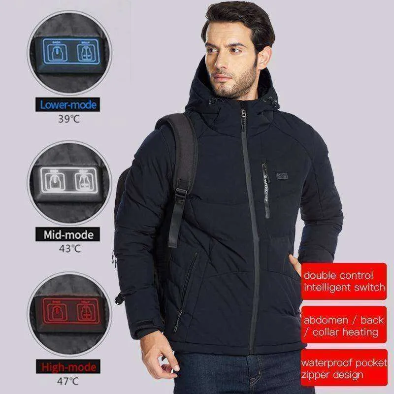 New Winter Outdoor USB Infrared Heating Hooded Jacket For Men