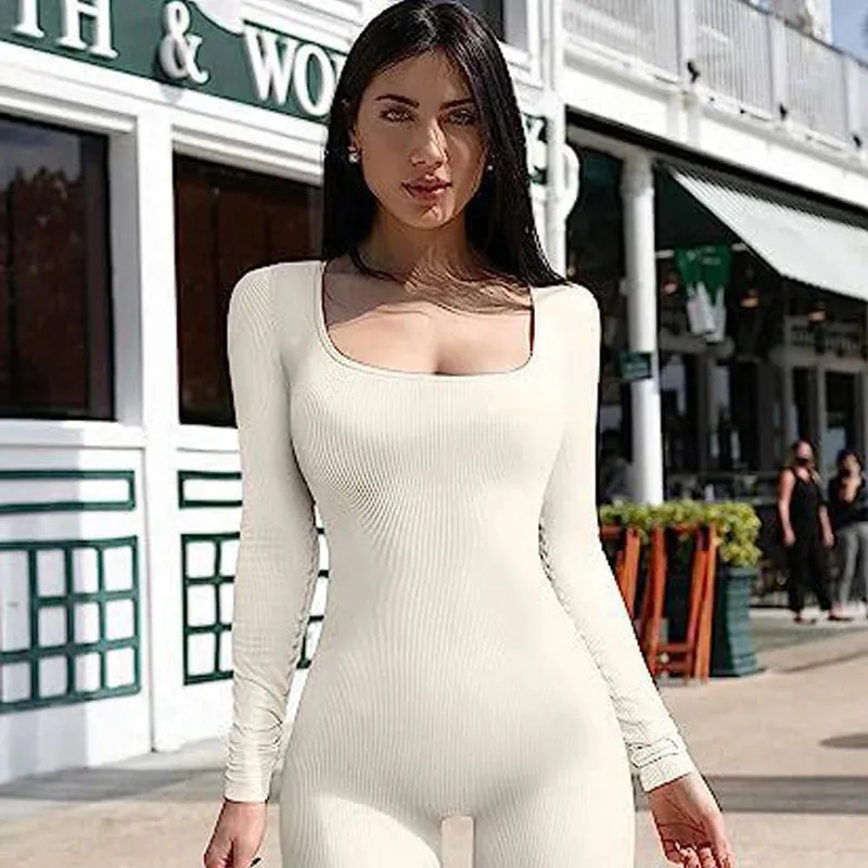 omWen'S Seamless Long-Sleeve Yoga Jumpsuit