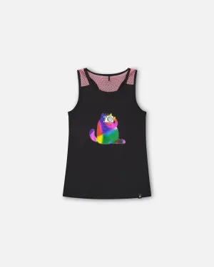 Organic Cotton Tank Top With Mesh Back Black