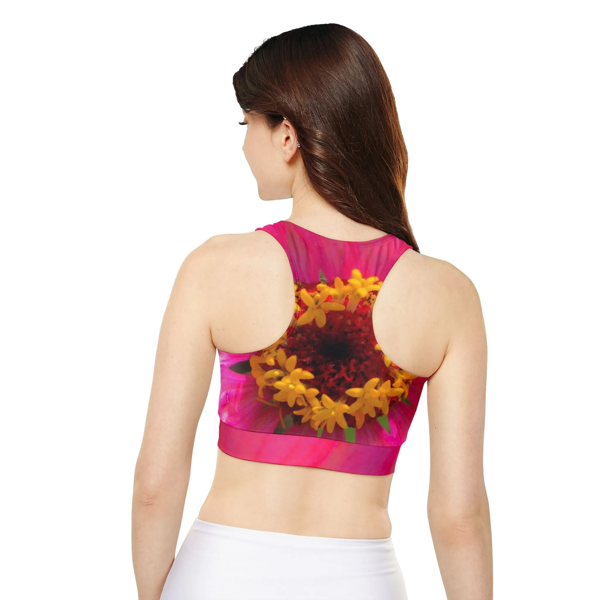 Padded Sports Bra| Fully Lined Floral Racerback Padded Yoga Bra|Pink