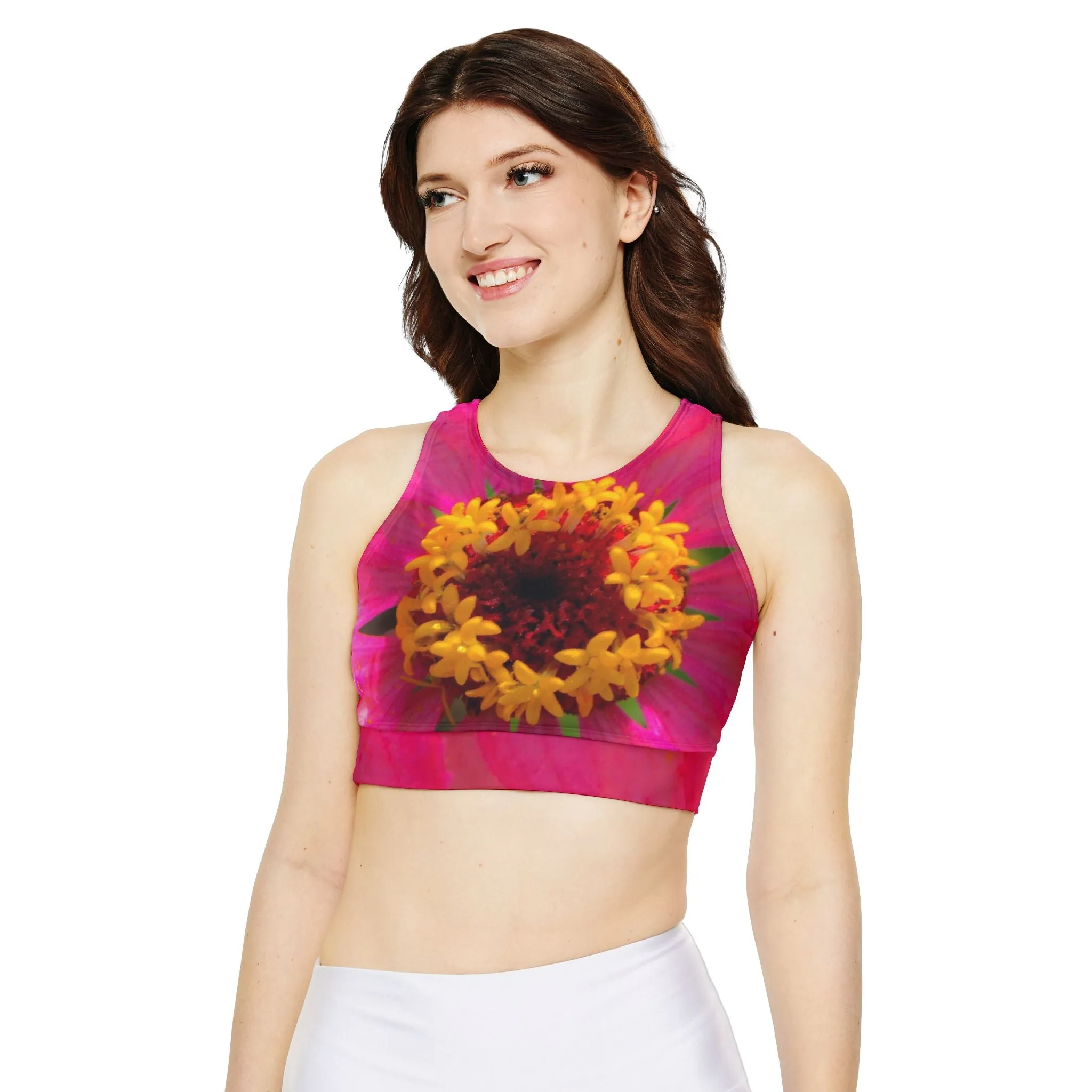 Padded Sports Bra| Fully Lined Floral Racerback Padded Yoga Bra|Pink