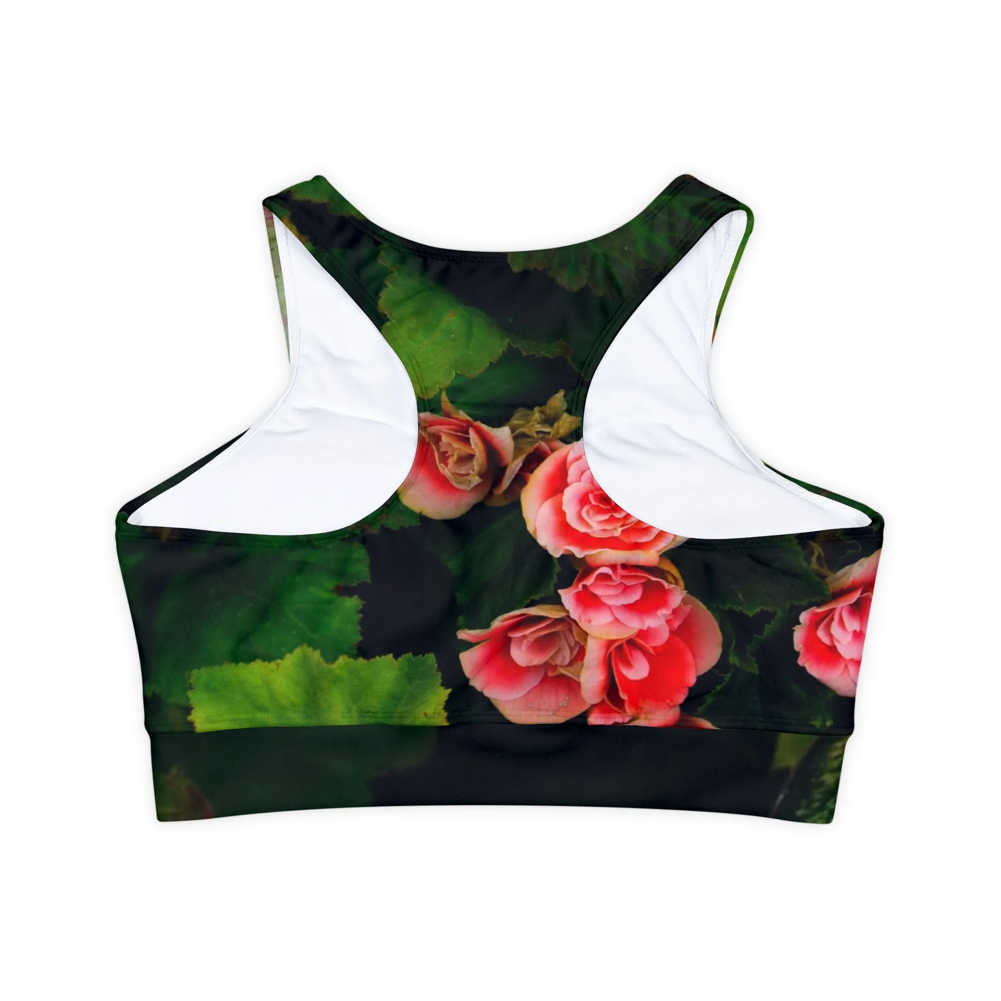 Padded Sports Bra|Fully Lined Racerback Yoga Top|Red Rose Floral|