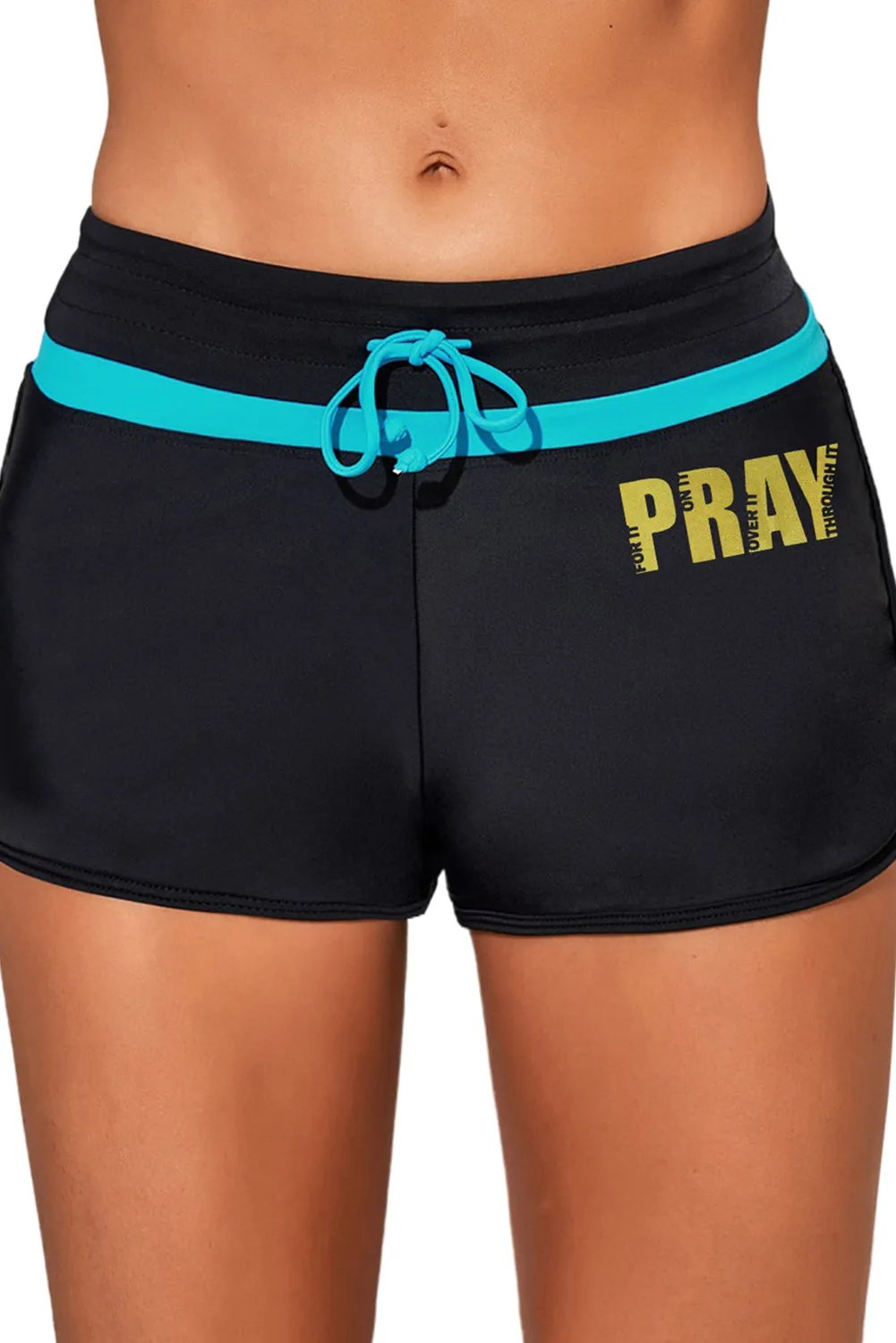 Patter Print Drawstring High Waist Swimming Shorts