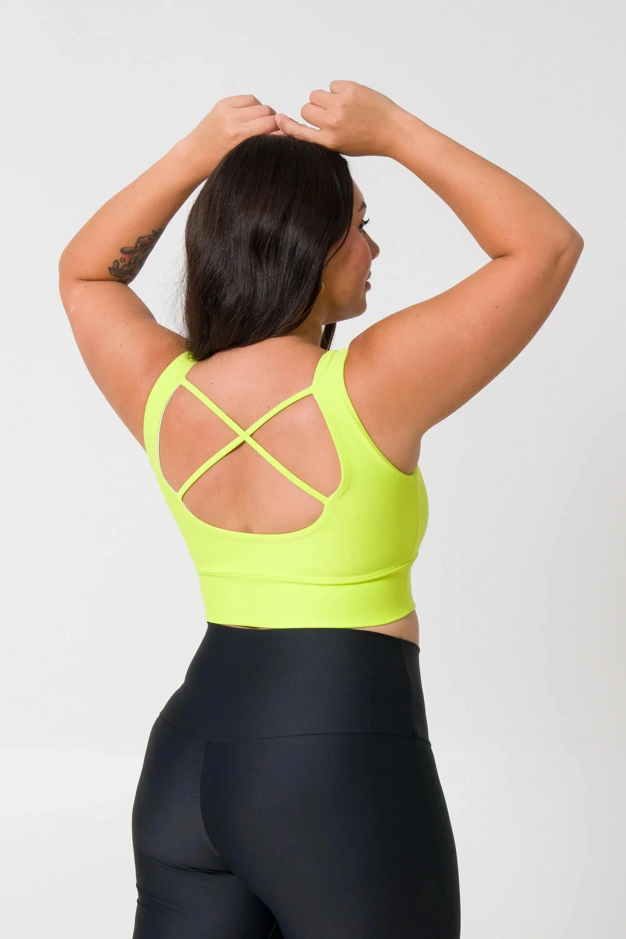 Performance Scoop Neck Comfort Crop Top - Neon Yellow