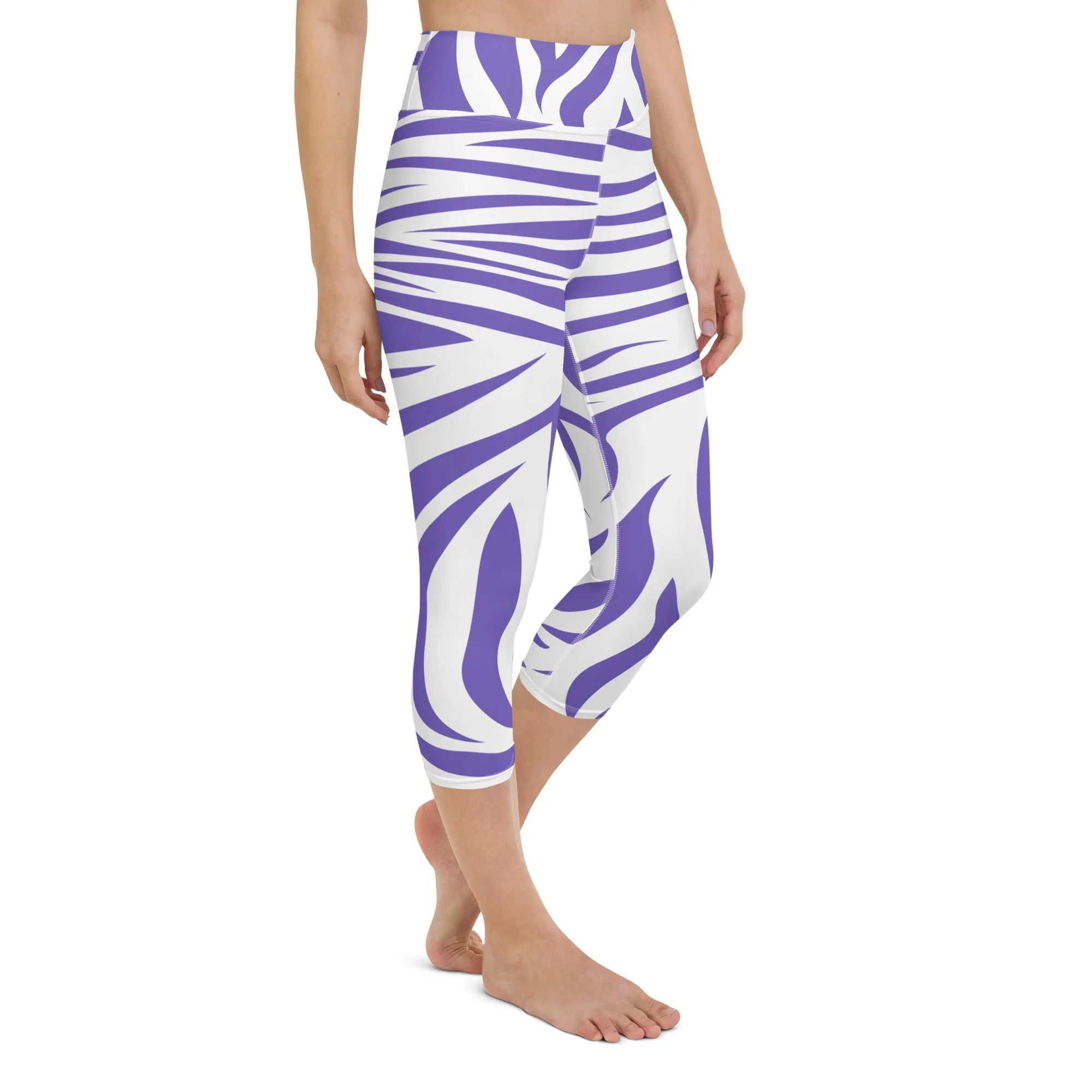Purple and White Zebra Print Yoga Capri Leggings | Fitness Capri Leggings, lioness-love