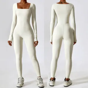 Tight Long Sleeve Yoga Wear Naked Women Fitness Exercise Quick-Drying Yoga Jumpsuit with Chest Pad