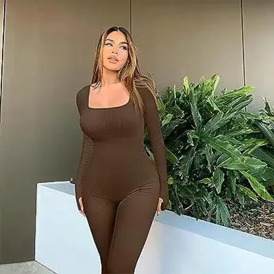 Tracksuits Women's Yoga Sports Fitness Jumpsuit Workout Long Sleeve Square Collar sweatsuit