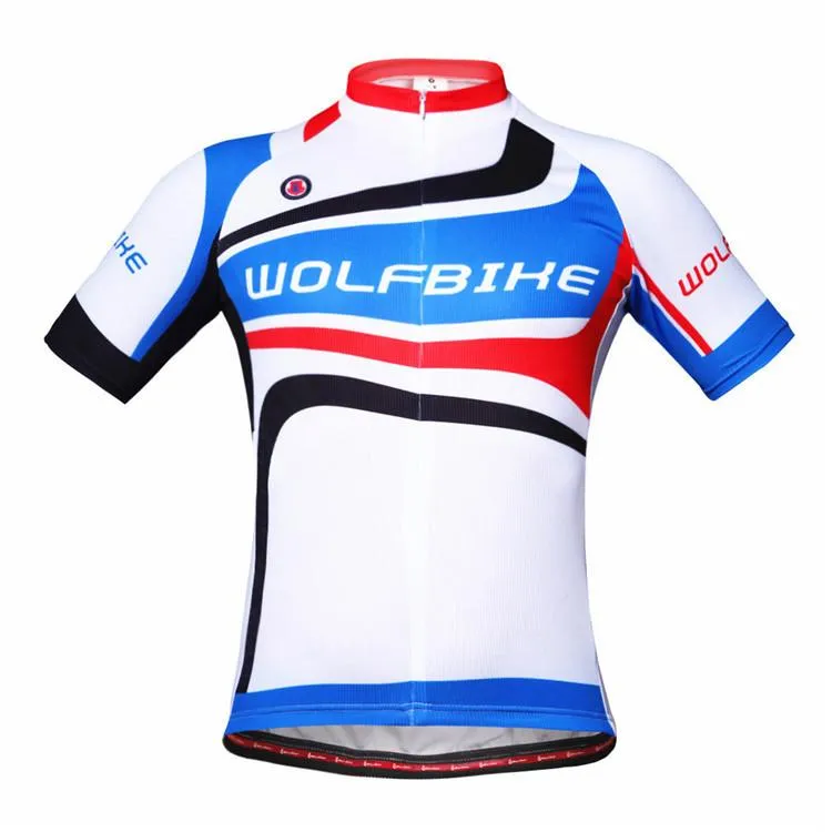 WOLFBIKE White Blue Short Sleeve Cycling Jersey