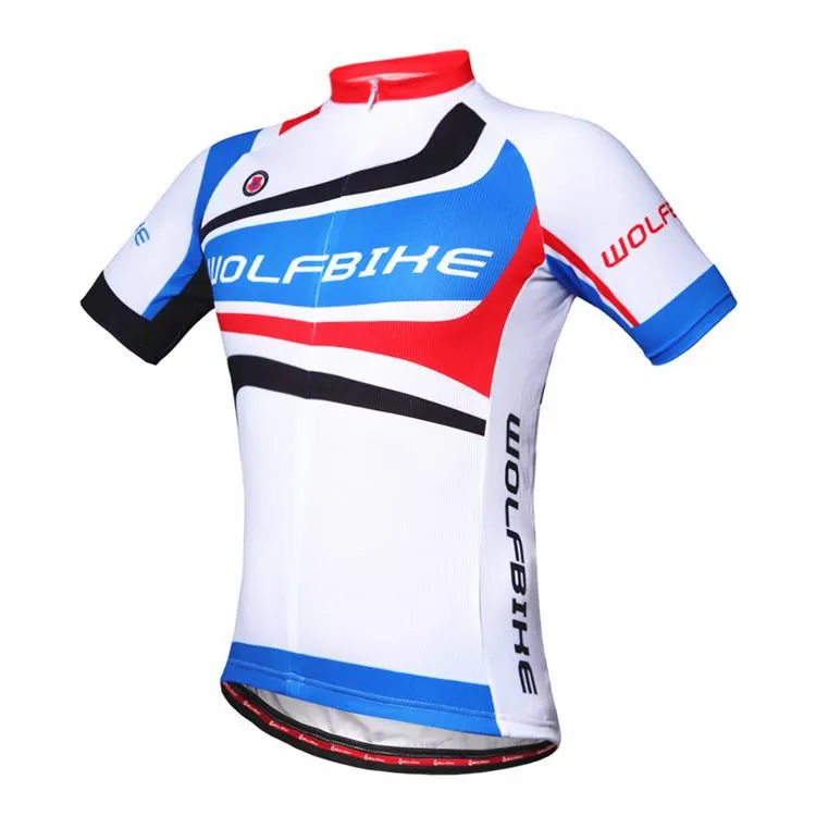 WOLFBIKE White Blue Short Sleeve Cycling Jersey