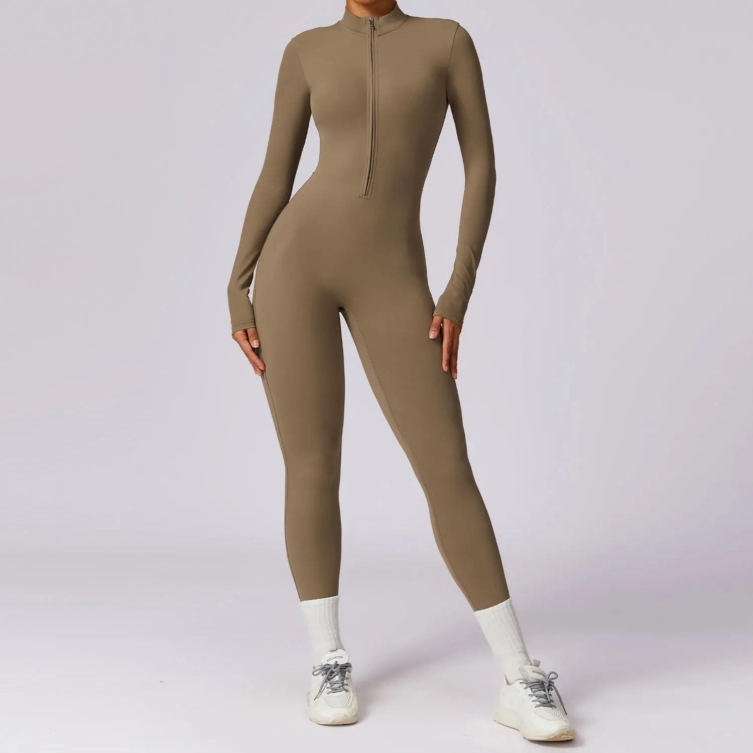 Women's Long-sleeve Zipper Yoga Sports Jumpsuit